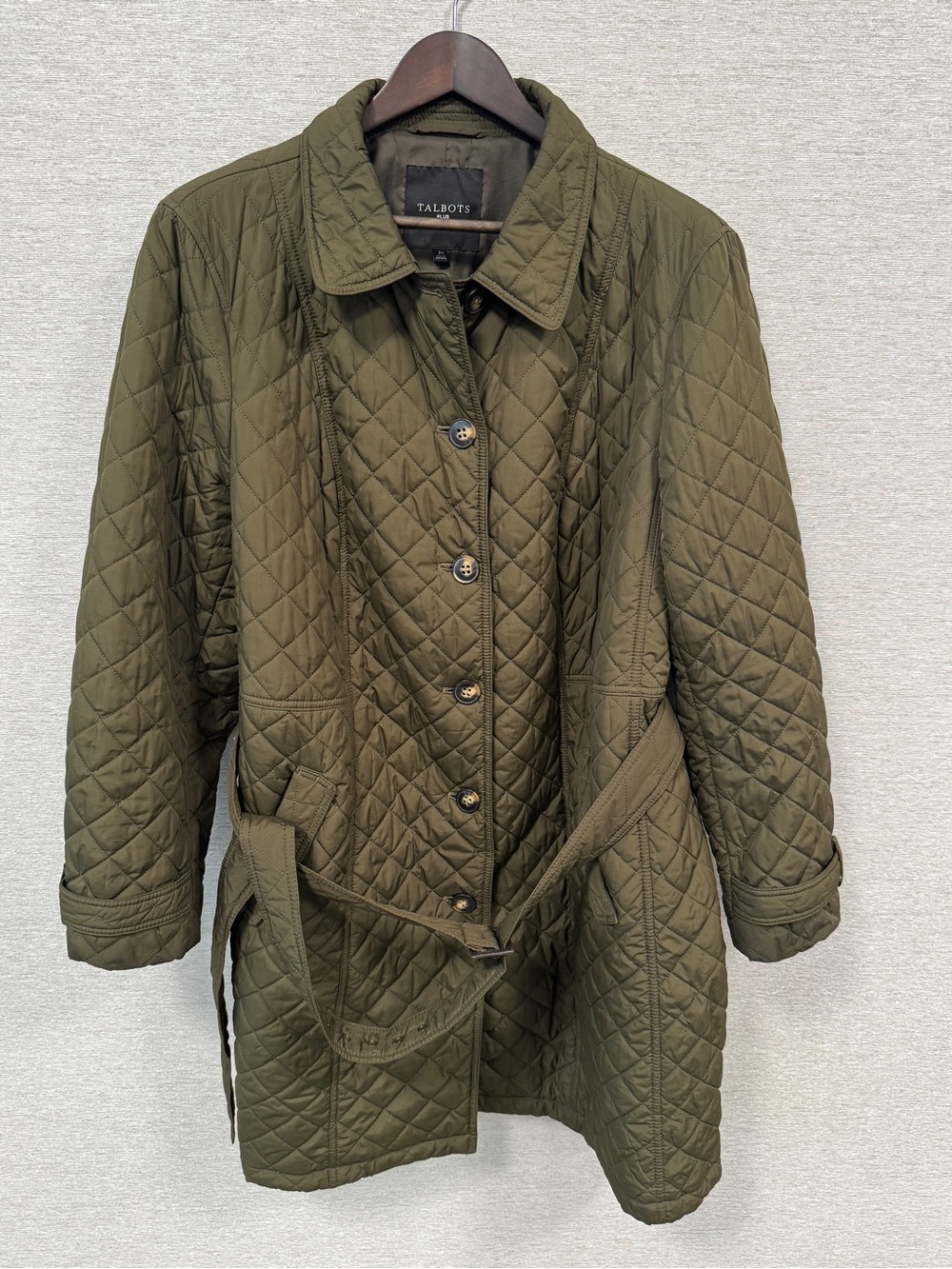 Talbots Olive Green Quilted Belted Jacket